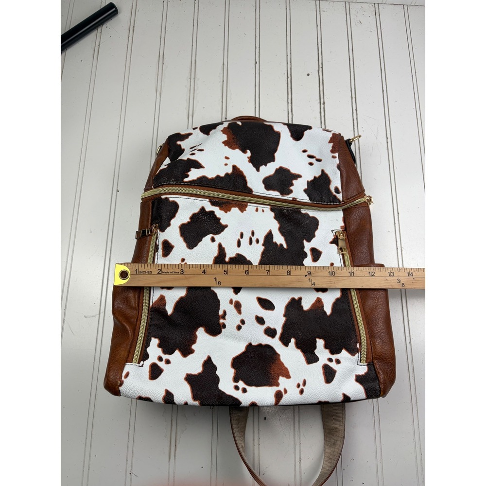 Vintage Y2K Cow Print Boho Western Brown White Faux Leather School Back Pack - Picture 10 of 13